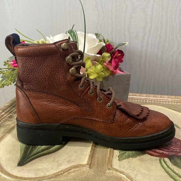 Rare Justin George Strait Brown Leather Doug Kiltie Western Cowgirl Boots Sz 7 - Picture 3 of 14